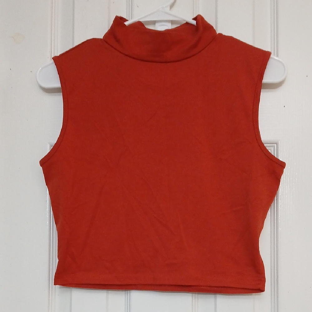 SHEIN Sleeveless Rust Orange Turtleneck Top